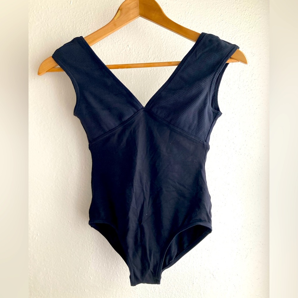 Black V Neck Leotard with Low Back Size S